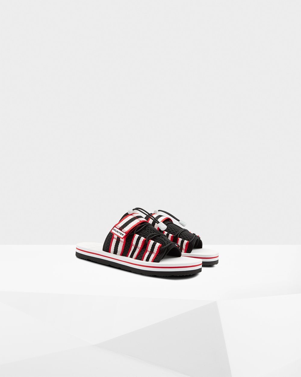 Hunter Original Beach Slides - Online Mens Black/White/Red - XYFPIO382